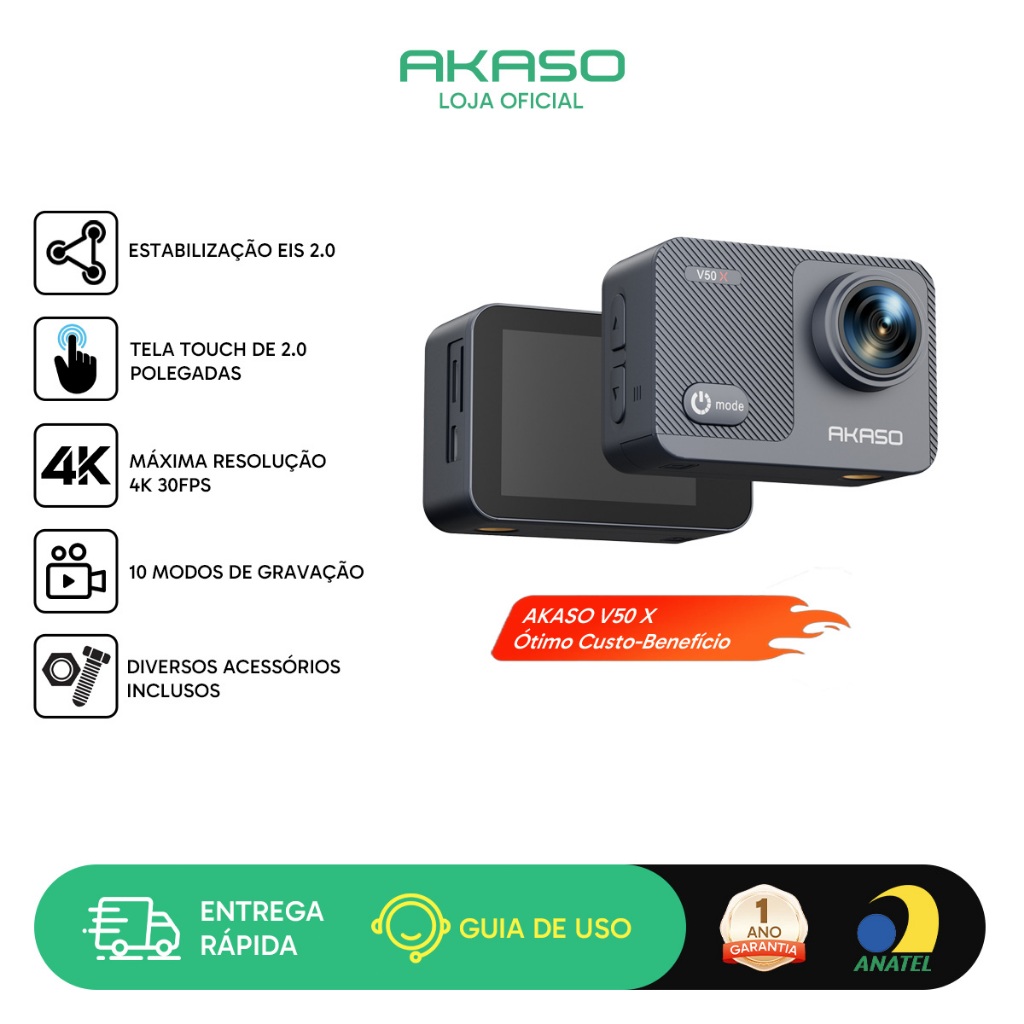 Câmera Ação AKASO V50X 4K30fps Tela Touch 2.0