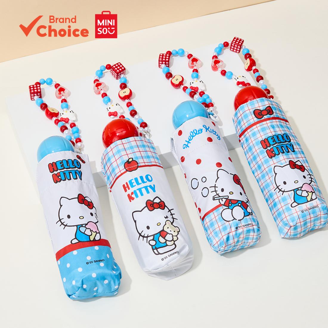 MINISO  Sanrio Hello Kitty Série Mini Guarda-chuva Dobrável 5x Proteção UV (UPF50+), Ultra-Leve, Resistente à Chuva e