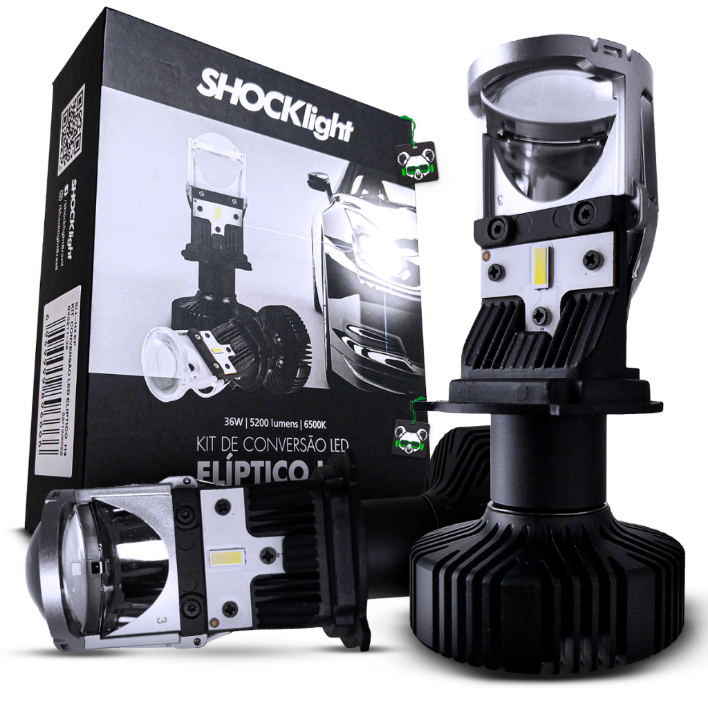Kit Farol Lampada Ultra Led Super Conversor Eliptico Canhao Mini Projetor Shocklight Encaixe H4