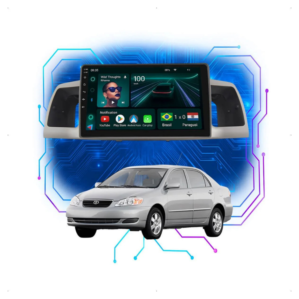 Central Multimídia Corolla 2004 2005 2006 2007 Android CarPlay GPS Bluetooth WiFi