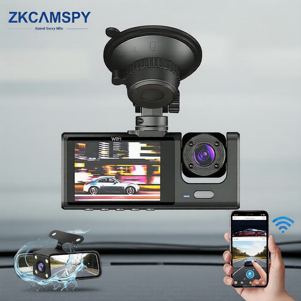 Câmera Veicular 2/3 Lentes com WiFi, Gravador Full HD com Visão Noturna e Lente Frontal e Traseira