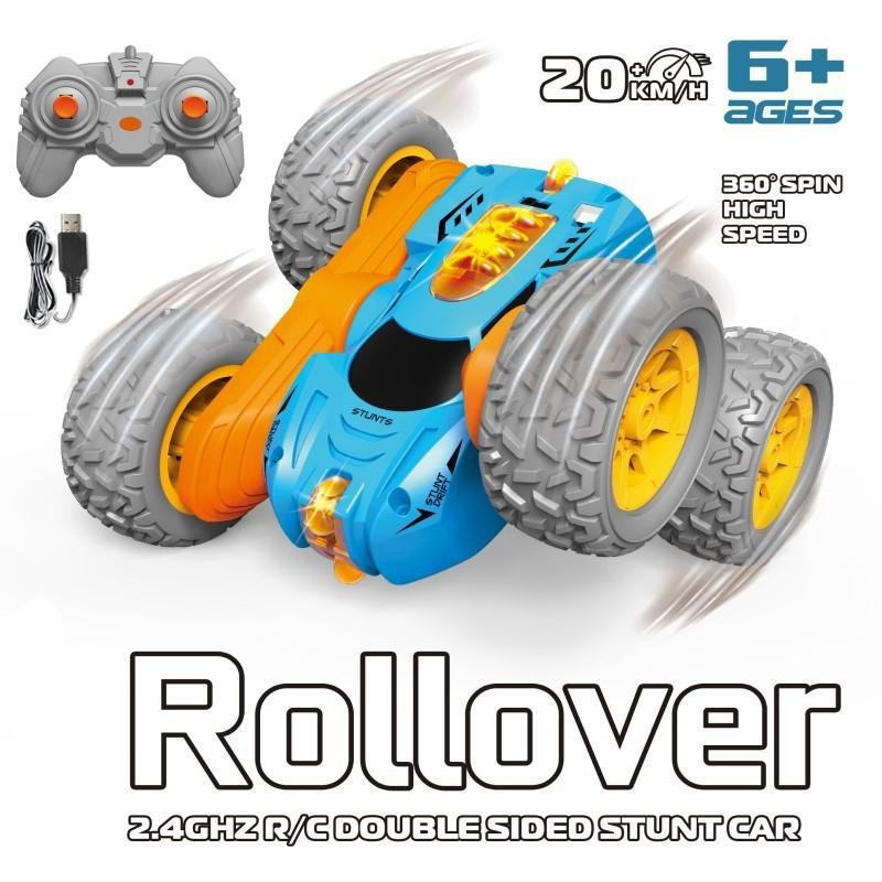 2.4G Iluminação Carro De Controle Remoto Elétrico Infantil Dupla Face Stunt Rolling Driving Boy Toy