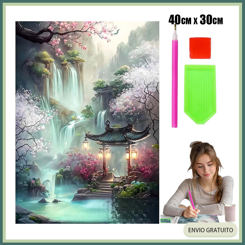 Arte com diamantes, arte e artesanato com diamantes quadrados 5D DIY, Pintura com diamantes Flower Waterfall,40x30cm
