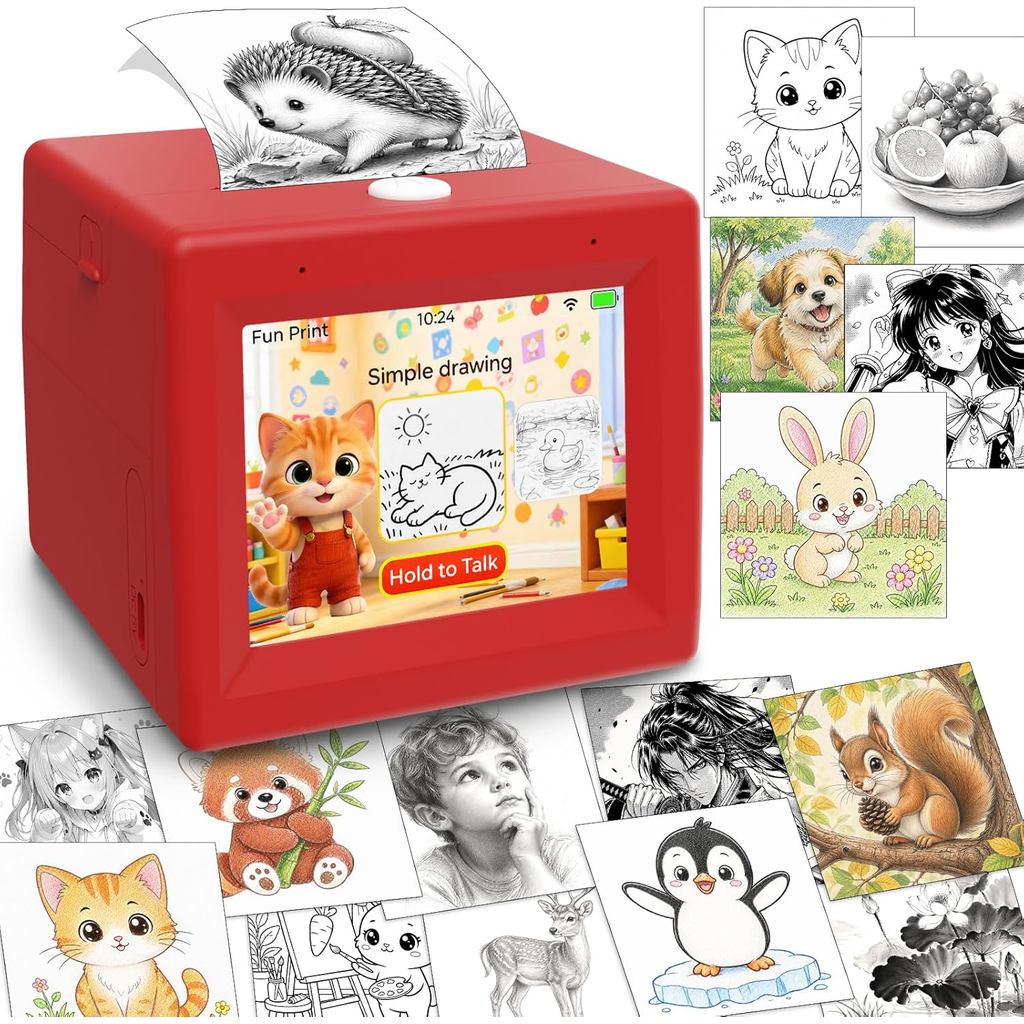 AI Mini Sticker Printer Toy for Kids - Interactive Voice Controlled Portable Thermal Inkless Sticker Maker Machine for D