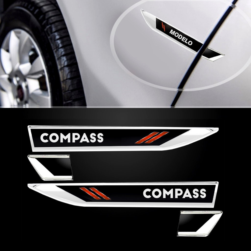 Par Adesivos Emblema Lateral Paralama Premium Porta Compatível com Compass