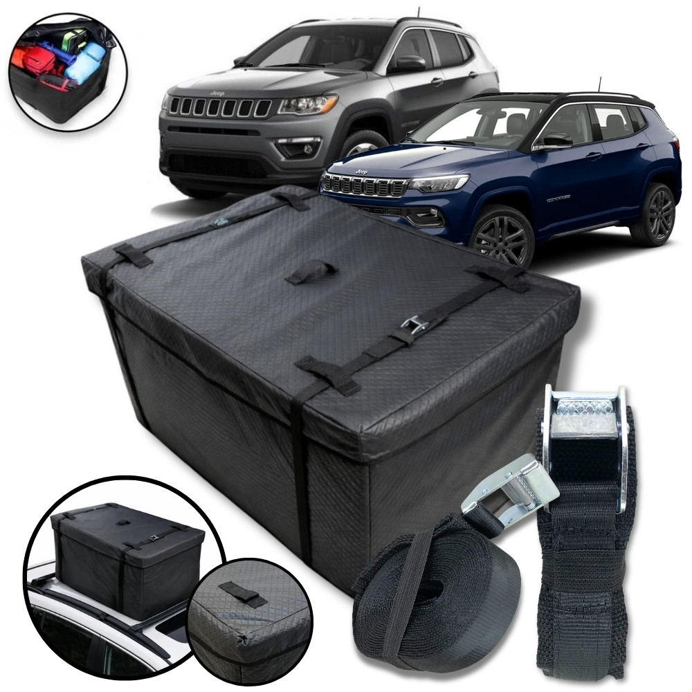 Teto Maleiro Impermeável 370L + Cinta Premium Jeep Compass