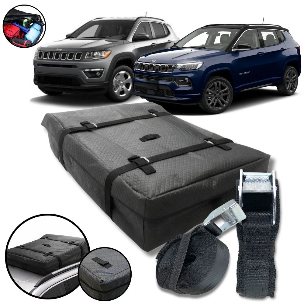 Bolsa Maleiro Teto Vulcanizado Impermeável 175l + Cinta Premium Jeep Compass
