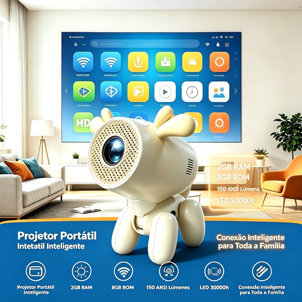 Projetor mini inteligente portátil animal|Android 13|150 ANSI|2GB+8GB|ajuste trapezoidal automático