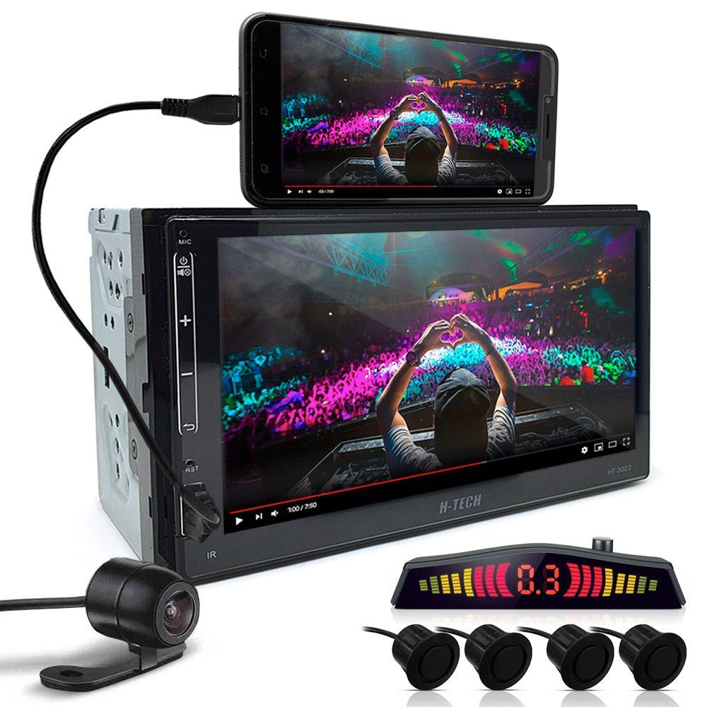 Kit Multimídia + Câmera Ré + Sensor Ré Preto Fosco Audi A1 2010 2011 2012 2013 Padrão Japonês Android Auto Carplay