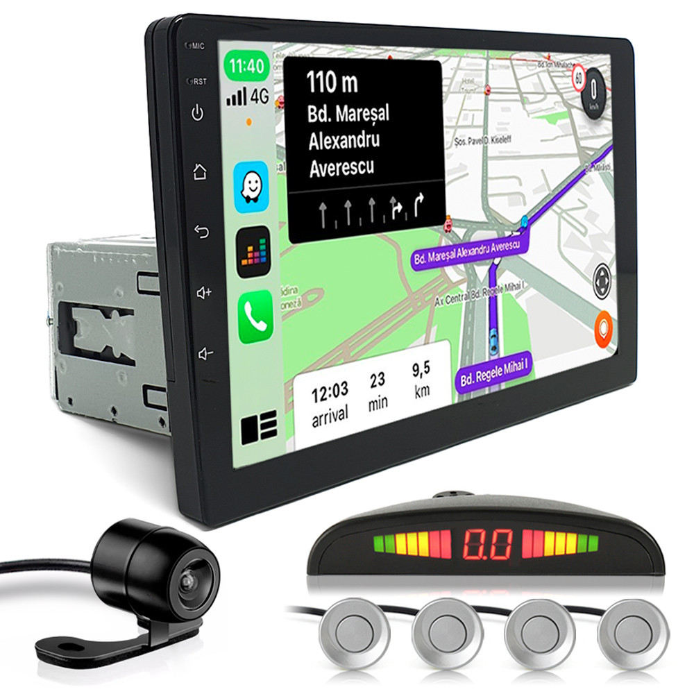 Kit Multimídia 1 Din 9 Polegadas + Câmera Ré + Sensor Ré Prata Audi A1 2010 2011 2012 2013 Espelhamento Android Auto