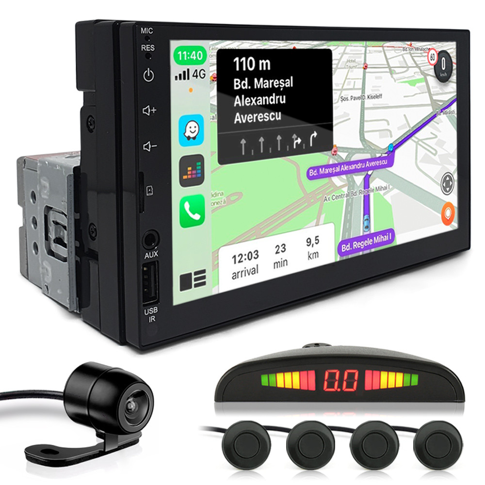 Kit Multimídia 1 Din 7 Polegadas + Câmera Ré + Sensor Ré Preto Audi A4 2009 2010 2011 2012 2013 Android Auto