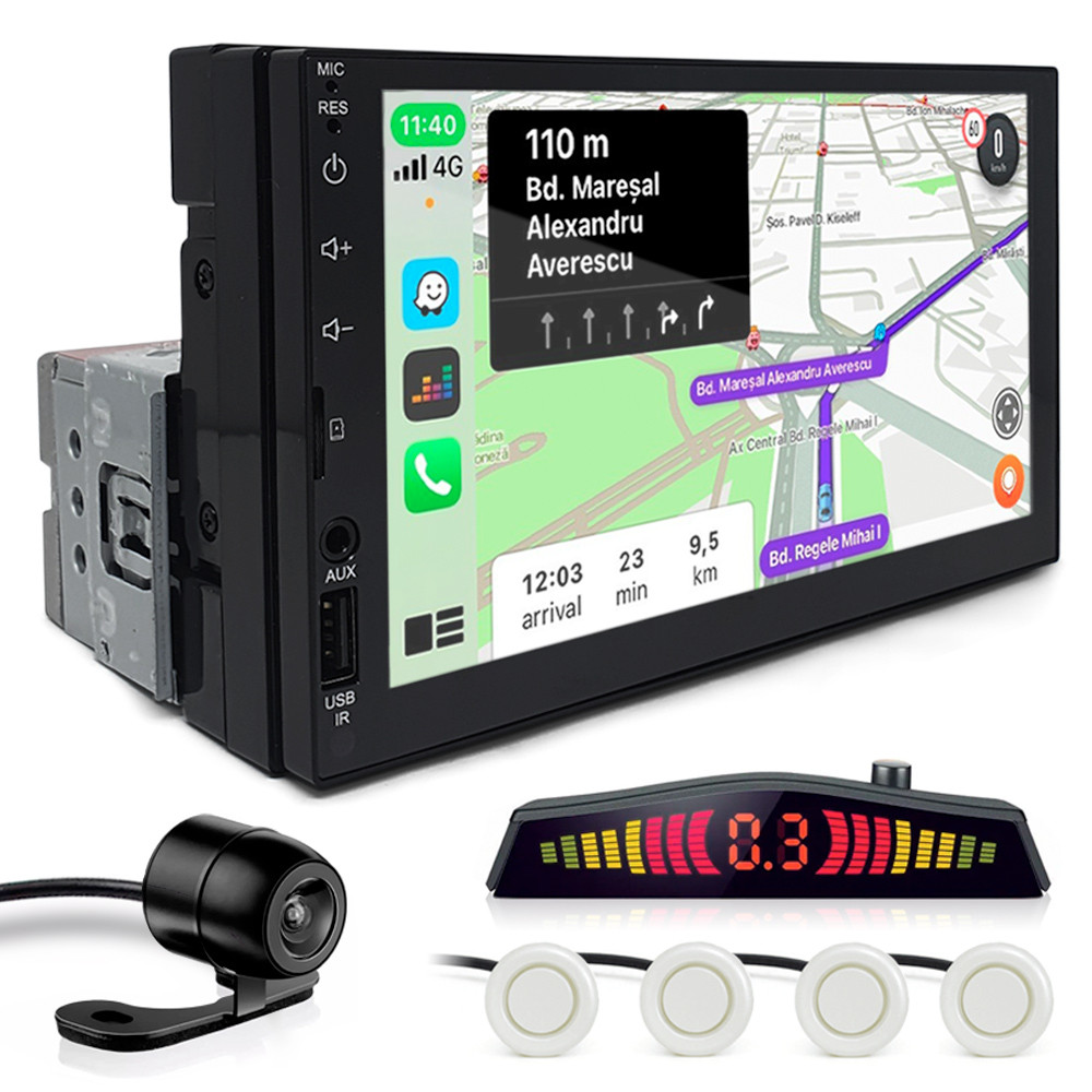Kit Multimídia 1 Din 7 Polegadas + Câmera Ré + Sensor Ré Pérola Audi A1 2010 2011 2012 2013 Espelhamento Android Auto