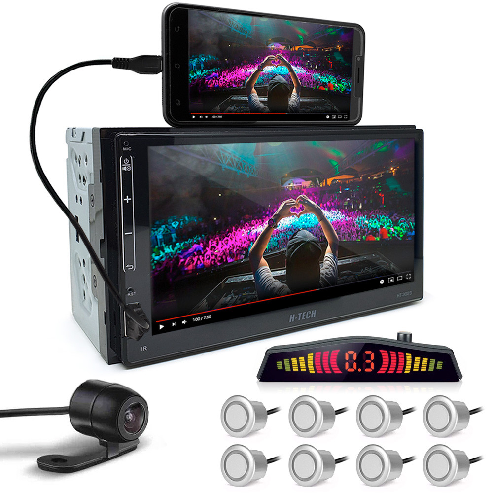 Kit Multimídia + Câmera Ré + Sensor 8 Pontos Prata Audi A4 2009 2010 2011 2012 2013 Padrão Japonês Android Auto Carplay