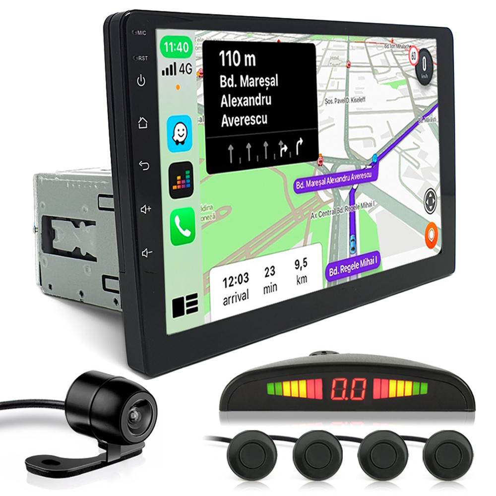 Kit Multimídia 1 Din 9 Polegadas + Câmera Ré + Sensor Ré Preto Audi A1 2010 2011 2012 2013 Espelhamento Android Auto