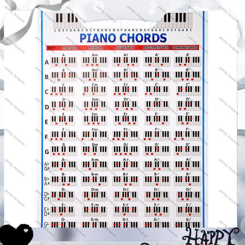 [Vendas Quentes P] Gráfico De Acordes De Piano Key Music Graphic Exercício Poster Stave Chord Practice Chart 88 Teclas P