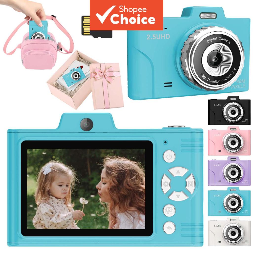 Câmera Digital Infantil Compacta 48 MP Fotos Vídeo HD 2,5K Zoom 8X Anti-Vibração Timer Auto Flash