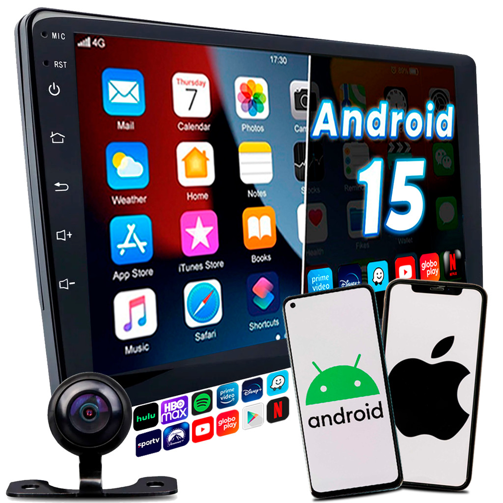 Multimidia Android 9 Polegadas Android 15 64Gb+4Gb Carplay Android Auto Auto Sem Fio Tv Digital Gps Integrado Câmera Ré