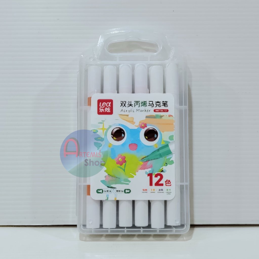 Caneta Pincel Marcador Acrílico Ponta Dupla LEA Mk10-12 12 Cores