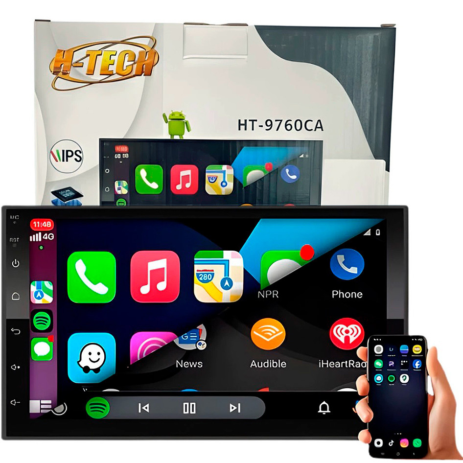 Central Multimídia H-tech 9760ca 128gb 6gb Car Play Android Auto GPS Wi-Fi Bluetooth Comandos de Volante