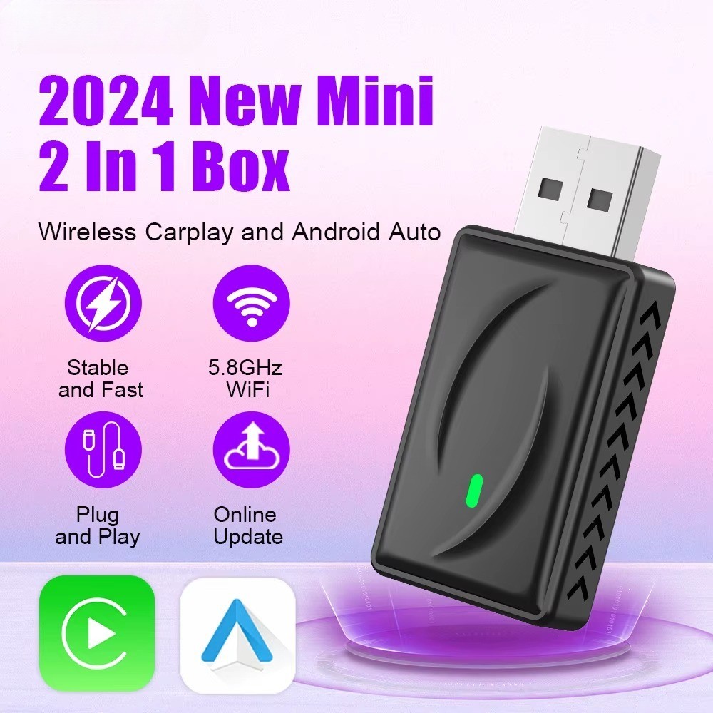 Adaptador CarPlay Android Auto Sem Fio 2 em 1 Wi-Fi 5G Universal Conexão Automática Plug & Play