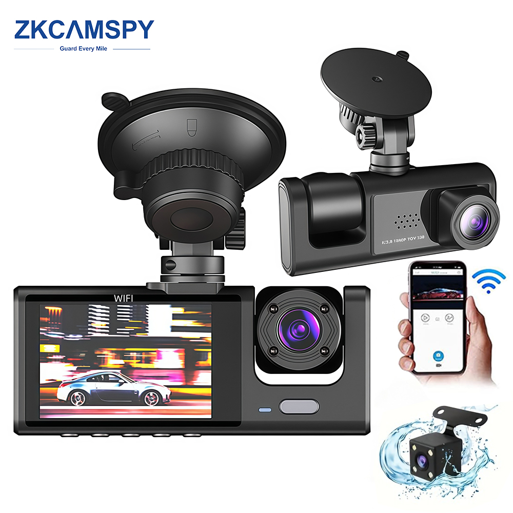 DVR Vehicular WiFi 2/3 Câmeras Dash Cam para Carros Câmera para Gravador de Veículos Vídeo Frontal e Traseira Câmera
