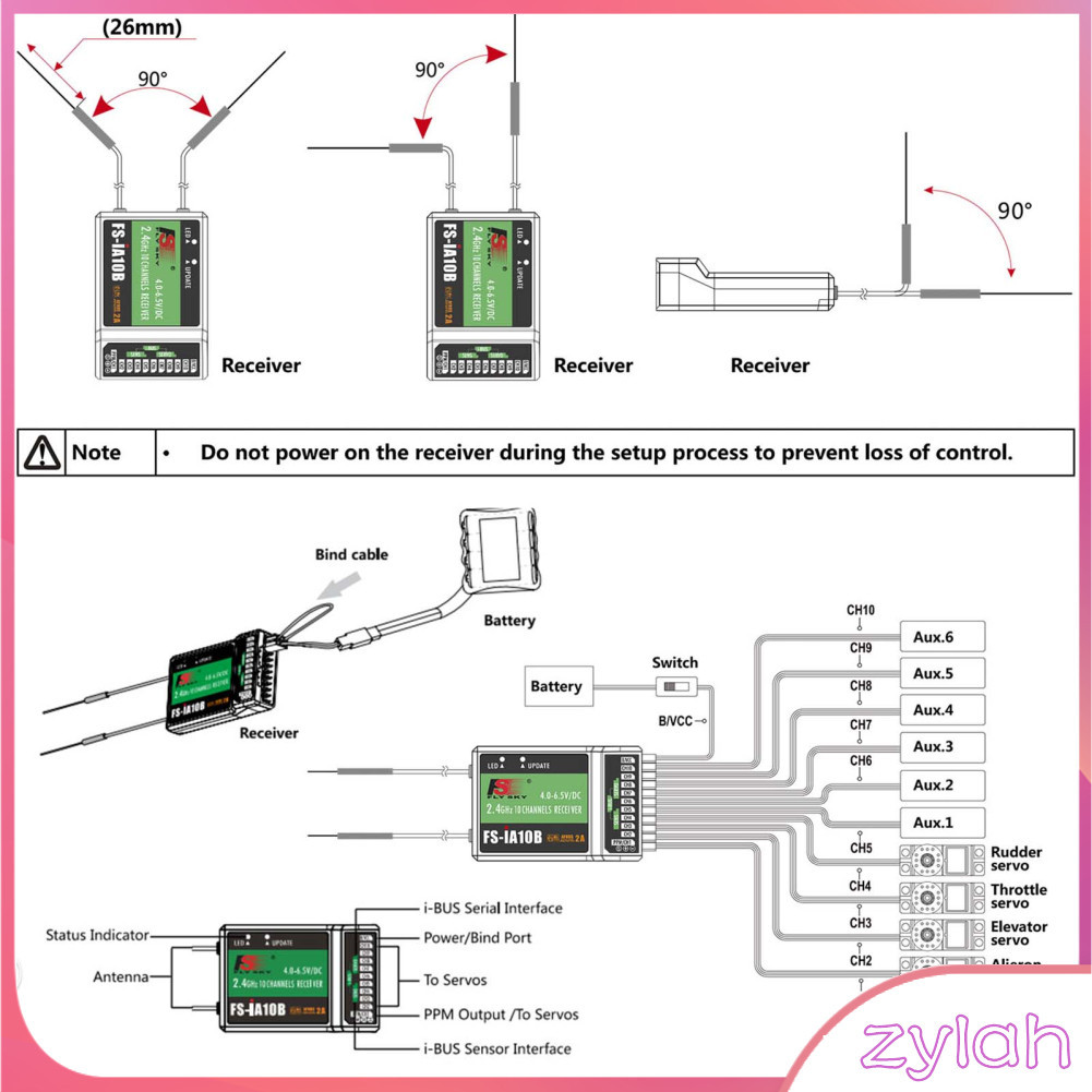 Zylah.br Flysky FS-i6X 2,4 GHz 10CH AFHDS 2A Transmissor RC com receptor FS-iA10B Controle remoto para drone avião