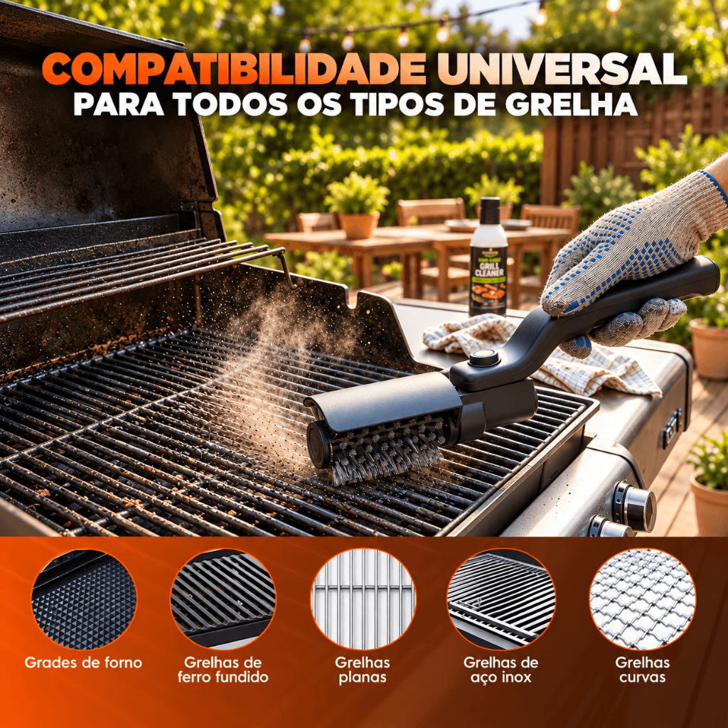 Escova Elétrica para Churrasqueira 2 em 1 Rotativa 180° Recarregável USB 2600mAh para Grelha
