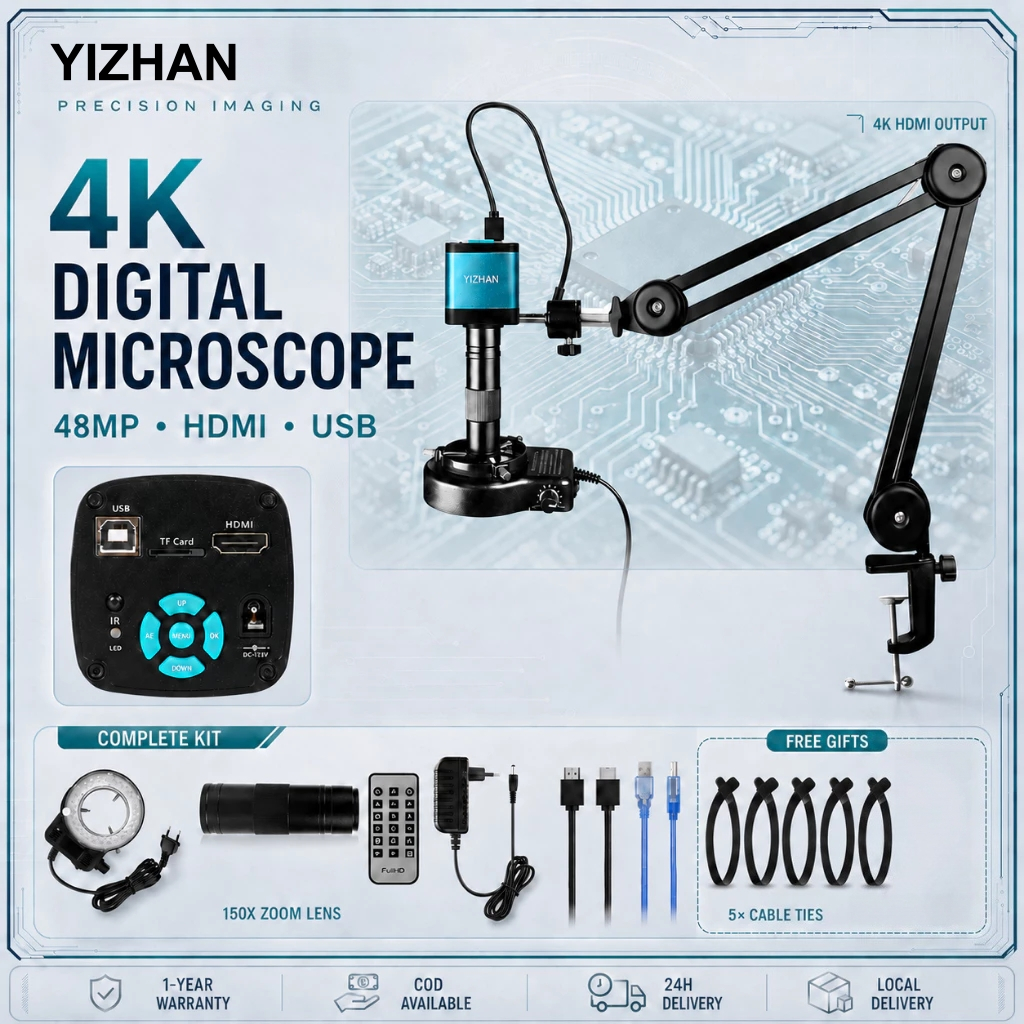 YIZHAN Microscópio 48MP 4K HDMI USB VGA TYPE-C 60FPS Conjunto De Vídeo Câmera Digital Lente 150X Luz LED