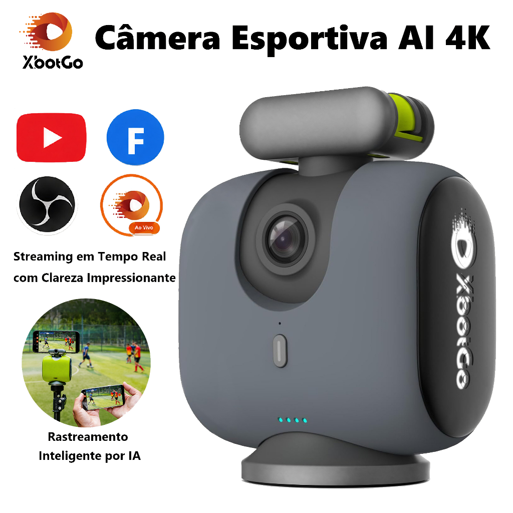 XbotGo Câmera IA 4K@60fps HDR Câmera de ação Rastreamento Automático para Partidas de Futebol