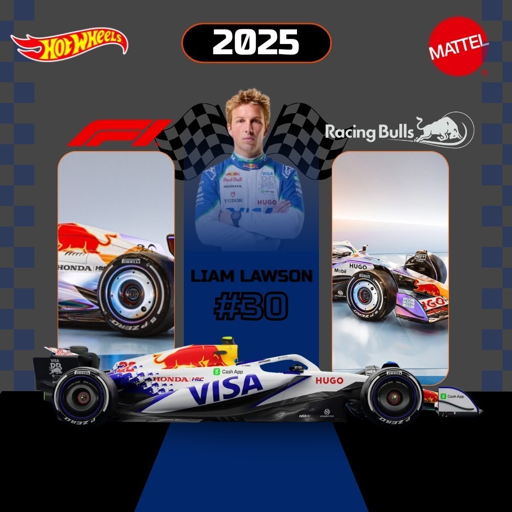 Kit 2 Hot Wheels Premium Liam Lawson F1 2025 - Racing Bulls