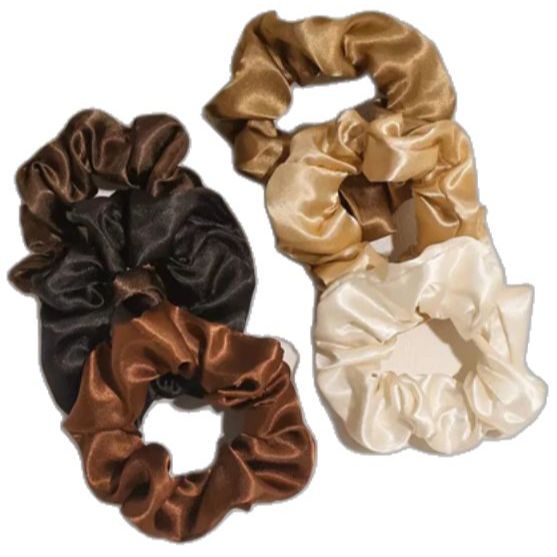 Kit 10 Xuxinha de Cetim Elástico de Cabelo Tons de Marrom / Nude