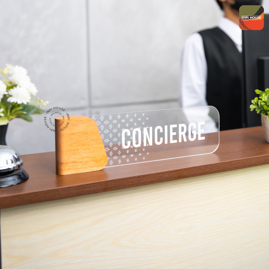 INPI HOUSE Signage Concierge-Placa De Mesa Oficial Pramu Para Convidados-Madeira + Acrílico