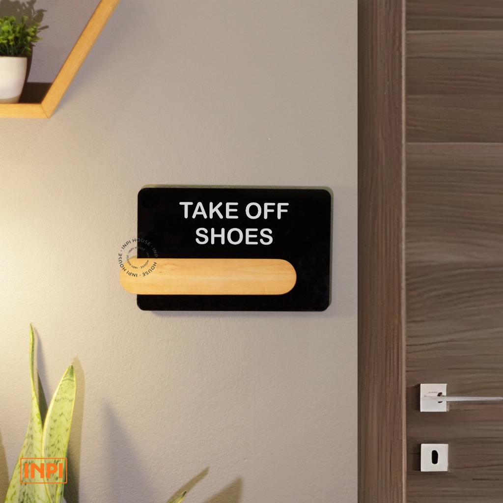INPI HOUSE Signage Take Off Shoes-Placa De Sinalização Removível Para Calçados-Paisagem-Madeira + Acrílico