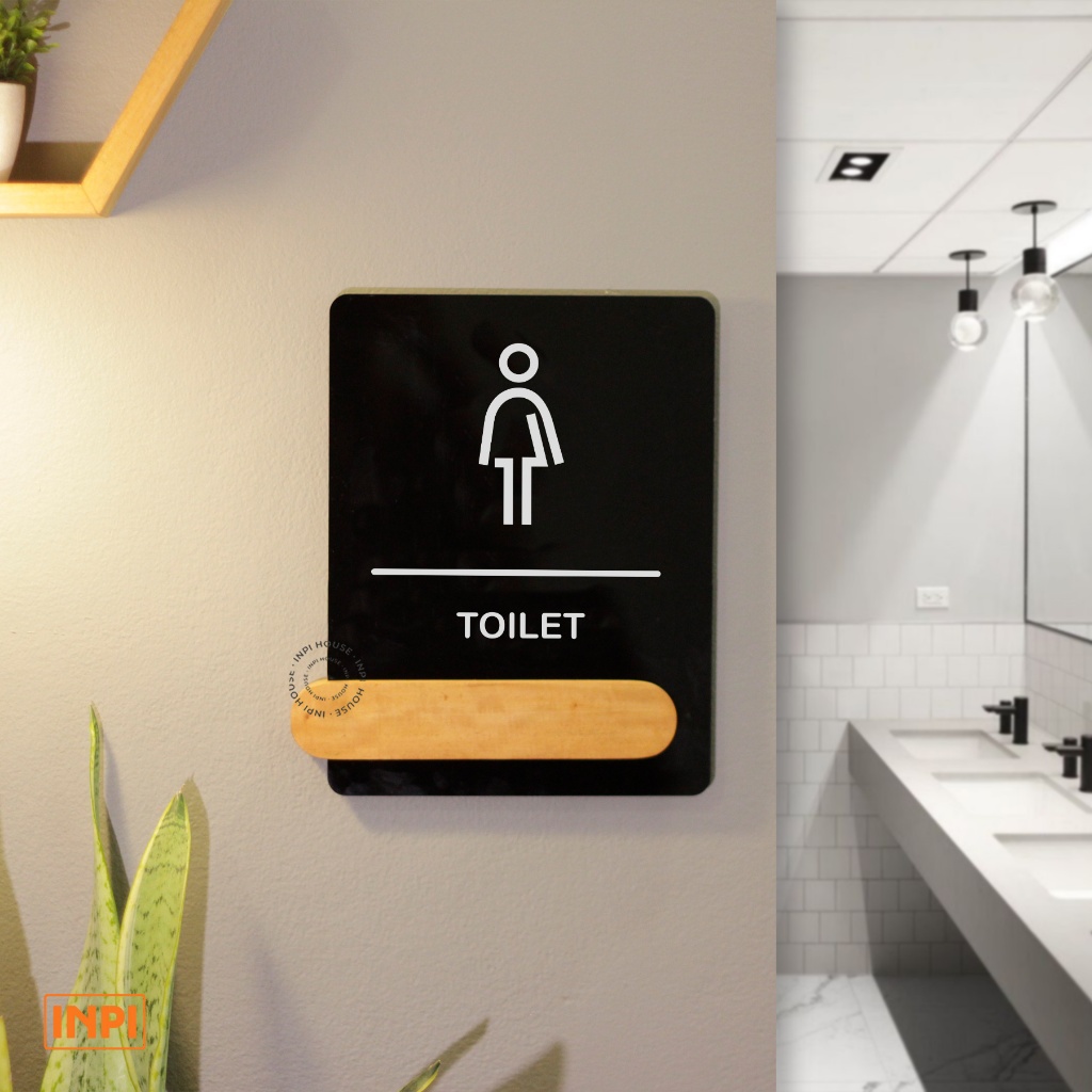 INPI HOUSE Signage Banheiro Feminino-Placa De Sinalização De Madeira + Acrílico