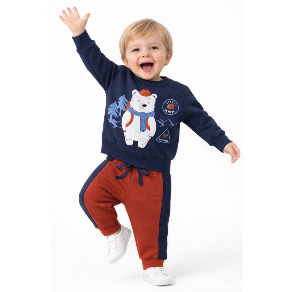 Conjunto Menino Moletom Peluciado Urso Polar