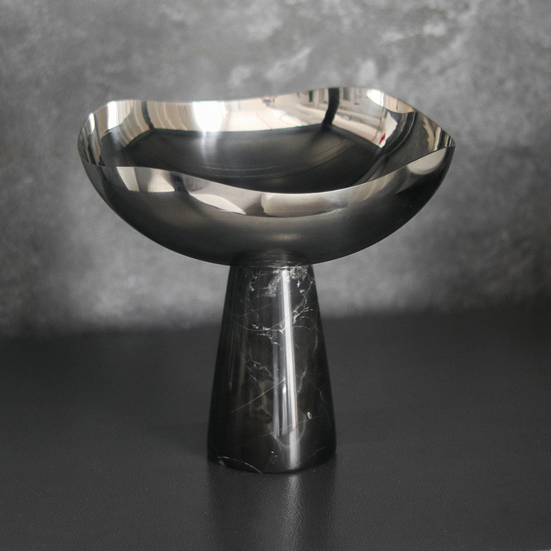 Luxury marble base irregular metal fruit tray decoration for hotels and clubs, new Chinese style snack and fruit bowl