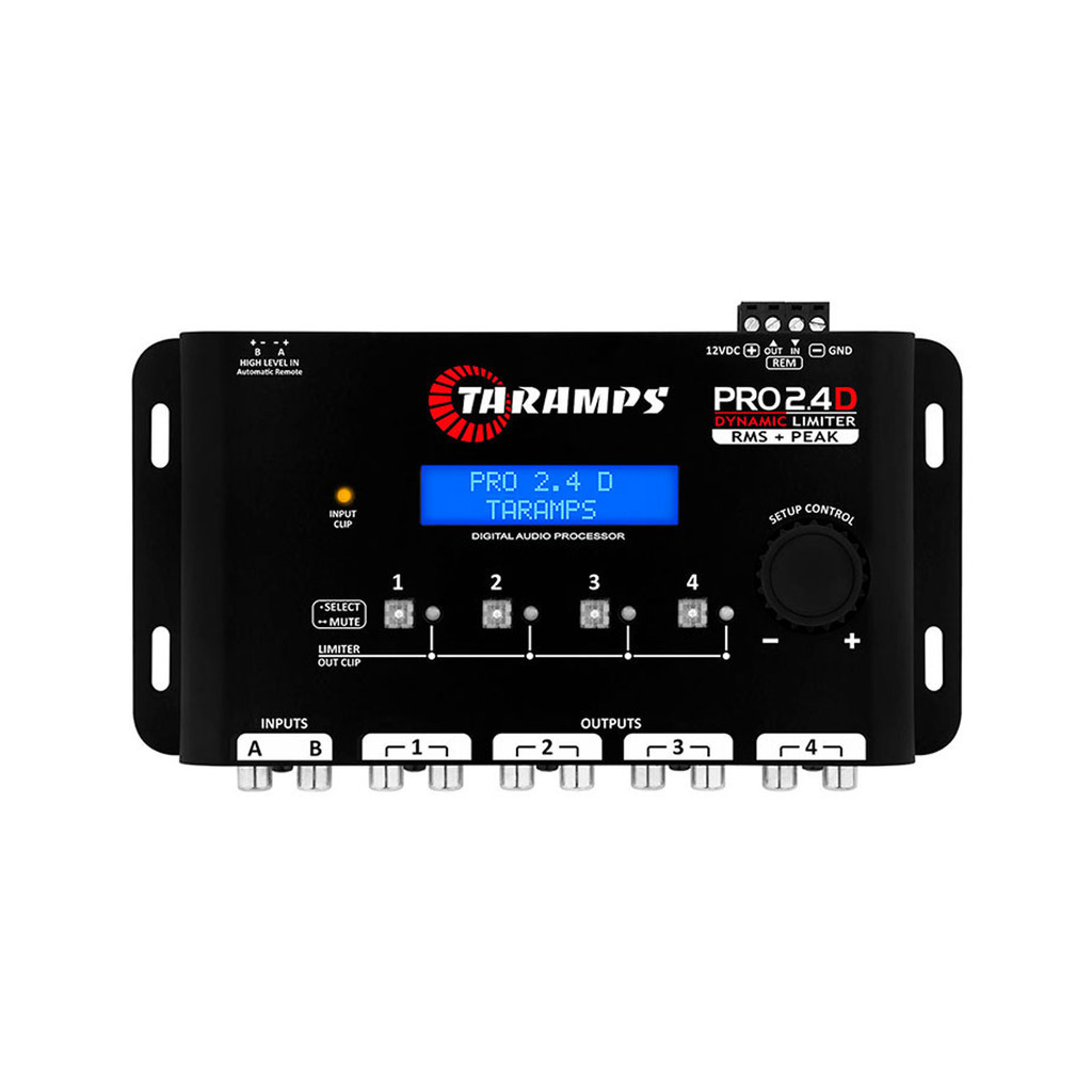 Processador de Áudio Digital Taramps Profissional Pro 2.4D Dynamic Peak 4 Saídas Som Automotivo Limiter RMS + PEAK