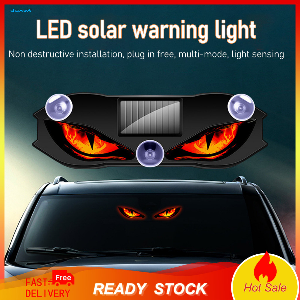 Dynamic Light for Cars Led Eye Car Decor Solar Devil Eyes Warning for Windshield Window 3 Modes Digital Display Suction
