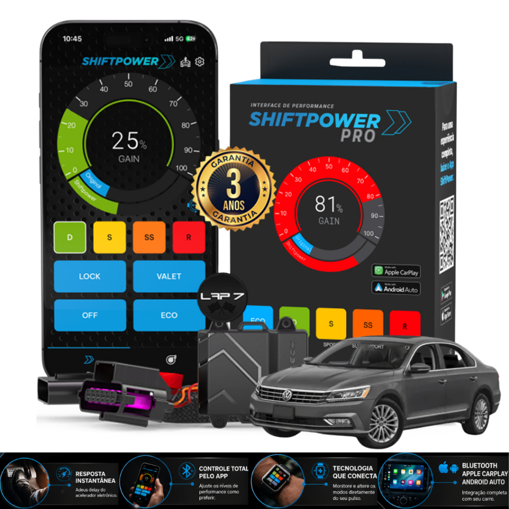 Faaftech ShiftPower PRO VW Passat 2.0 TSI 2016 a 2019 Bluetooth App CarPlay Android Auto Pedal Acelerador FT-SP18 PRO