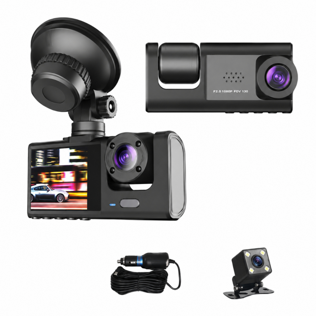 Câmera Veicular Automotiva WiFi Full HD 1080P DVR 3 Câmeras Frontal Interna Traseira Visão Noturna