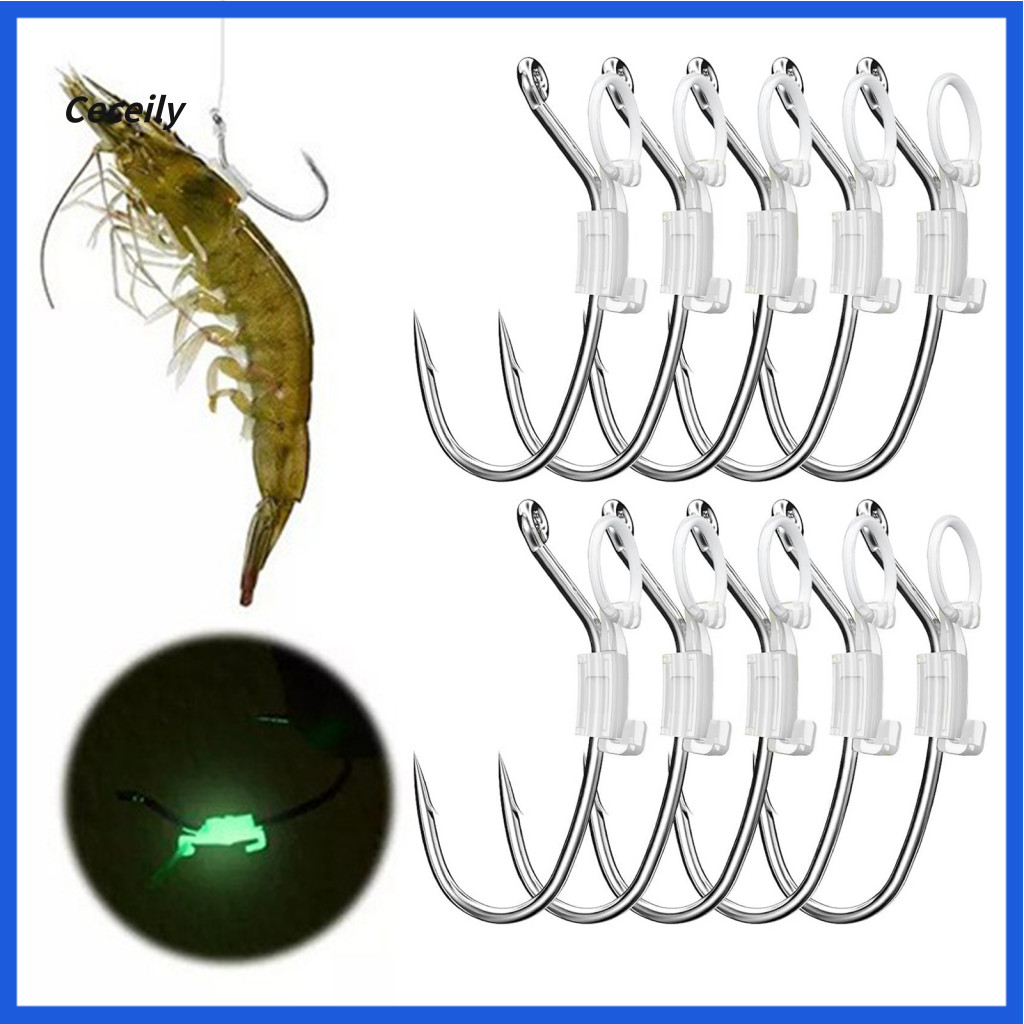 Saltwater Fishing Hooks 5/10/15/20pcs Glow-in-the-dark High Carbon Steel Live Shrimp with Barb for Freshwater Catfish an