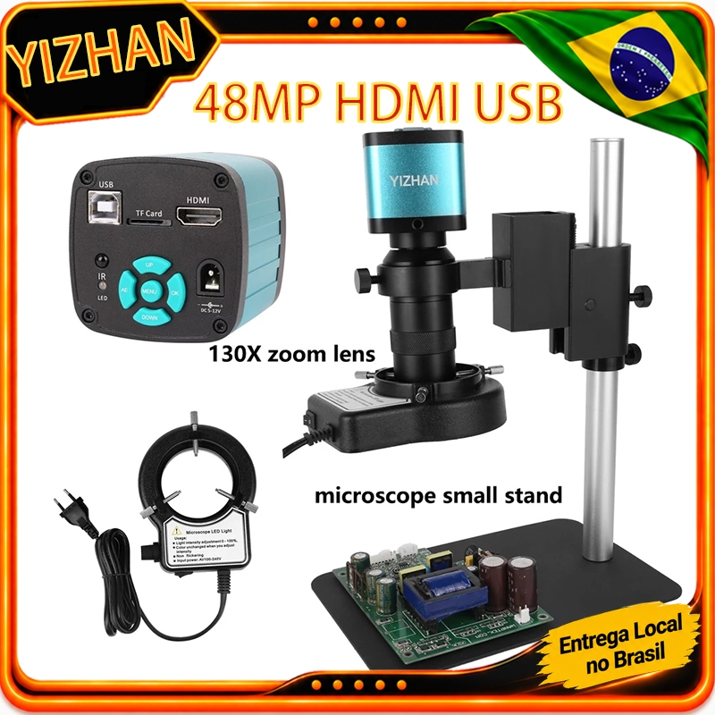 Microscópio Digital YIZHAN com base metálica 48MP 1080P HDMI/USB 130X LENTE DE FOCO ULTRA PRECISA 180X Microscópios de