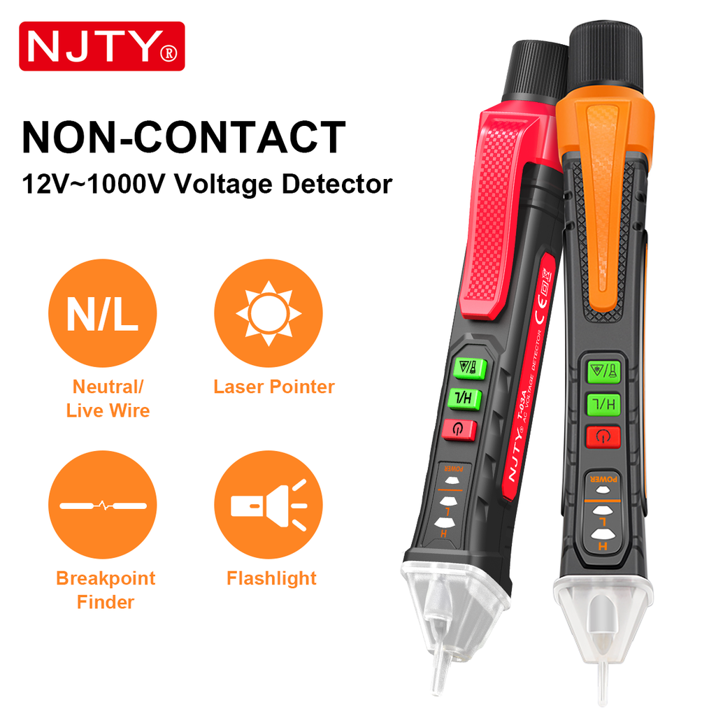 Um Conjunto De Detector De Tensão Sem Contato NJTY , Testador Duplo AC 12-1000V Com Lanterna De Luz De Alarme Para Inspe