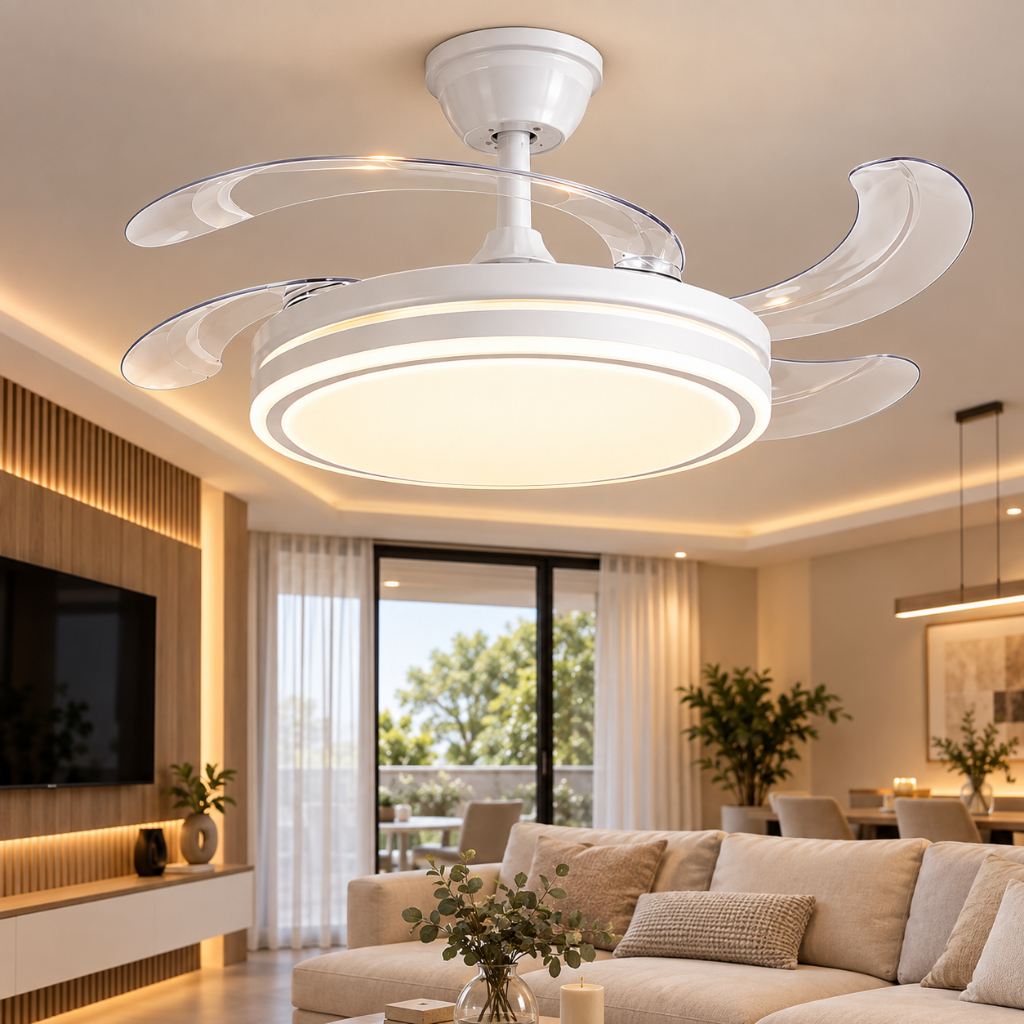 Ventilador de Teto Plafon LED Com Ventilador 4 Pás Retrateis Ultra Silencioso Moderno com Controle