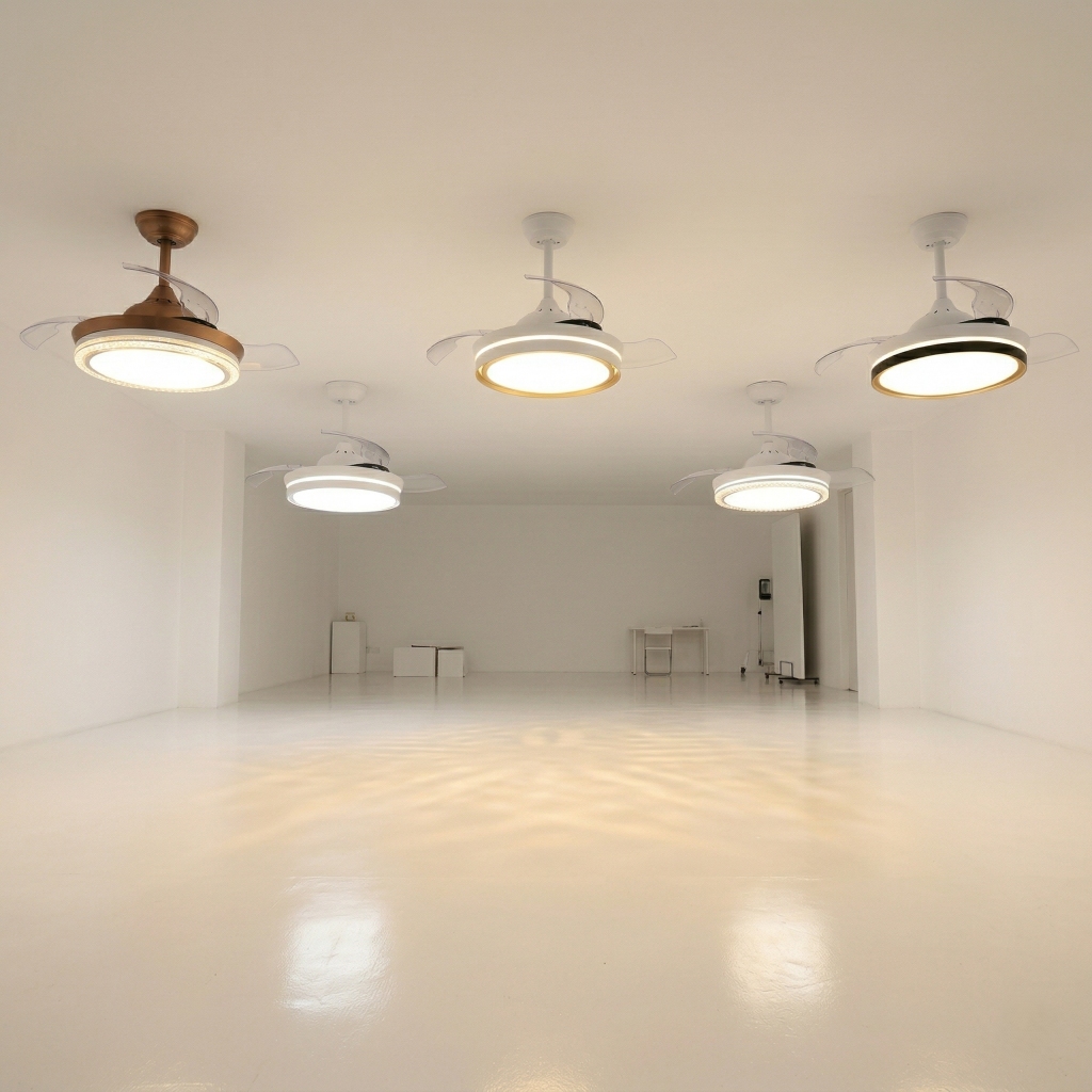 Ventilador e Plafon de Teto Led 3 Pás Retrátil Ultra Silencioso Multicolor Controle 6 Velocidades