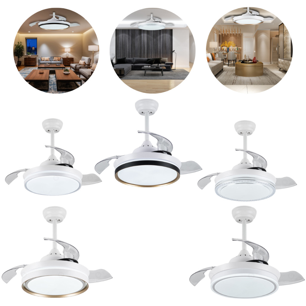 Ventilador de Teto Plafon 3 Pás Retrateis Ultra Silencioso LED Multicolor  com Controle