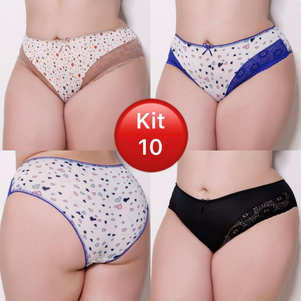 Kit 10 Calça Calçola Plus Size Micro Microfibra Renda