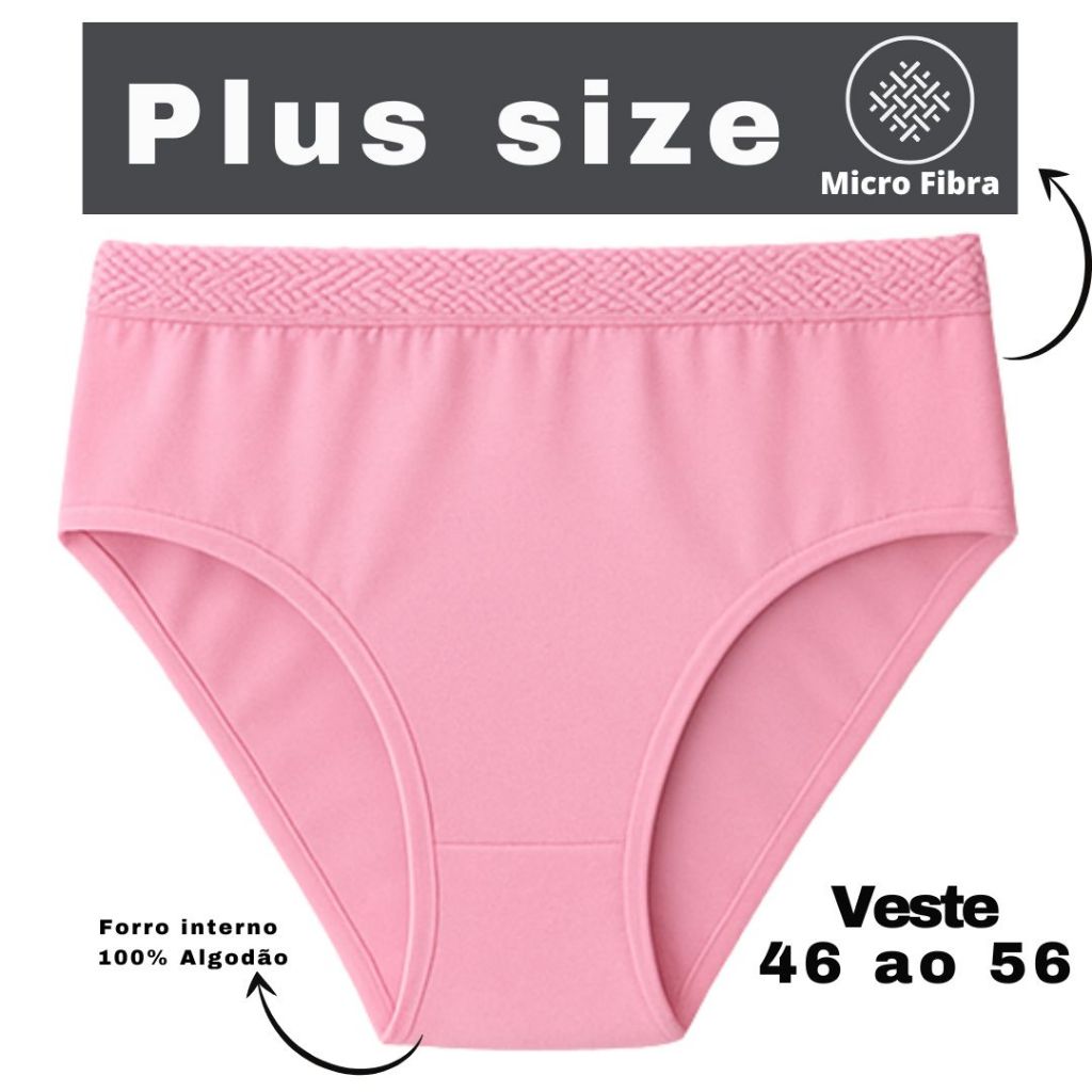 Kit 5 Calcinha Plus size Cintura Alta  Micro Fibra Forro 100 % Algodão