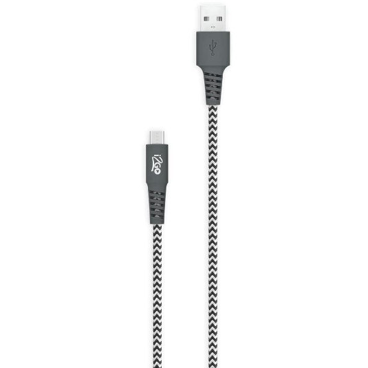 Cabo Micro USB I2GO 1,5m 2,4A Nylon Trançado Preto E Branco - I2GO Plus