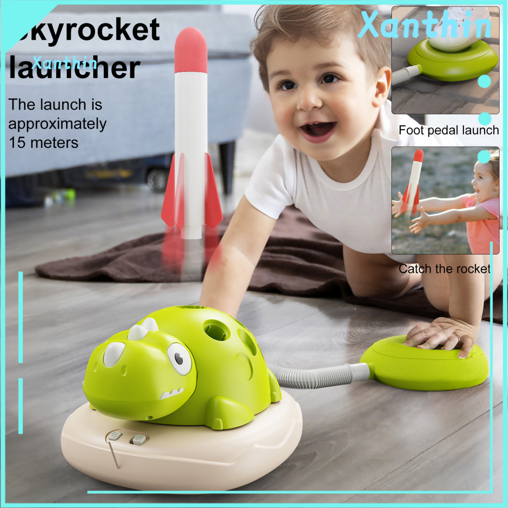 Dinosaur Jumping Toy Remote Control Jump Spinning 3-in-1 Ring Toss Game with Adjustable Speed Rotating Pole Rocket Launc